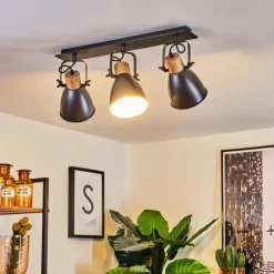 hofstein Plafonnier Elm Anthracite, Bois clair, 3 lumières