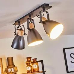 hofstein Plafonnier Elm Anthracite, Bois clair, 3 lumières