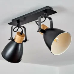 Lampes Industrielles-hofstein Plafonnier Elm Anthracite, Bois clair, 2 lumières