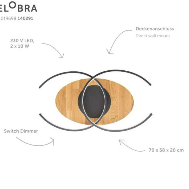 Lampes En Bois-Luminaires Elobra Plafonnier Elobra Argentina LED Écru, Noir, 2 lumières