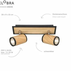 Lampes En Bois-Luminaires Elobra Plafonnier Elobra Bolivia Écru, Noir, 2 lumières