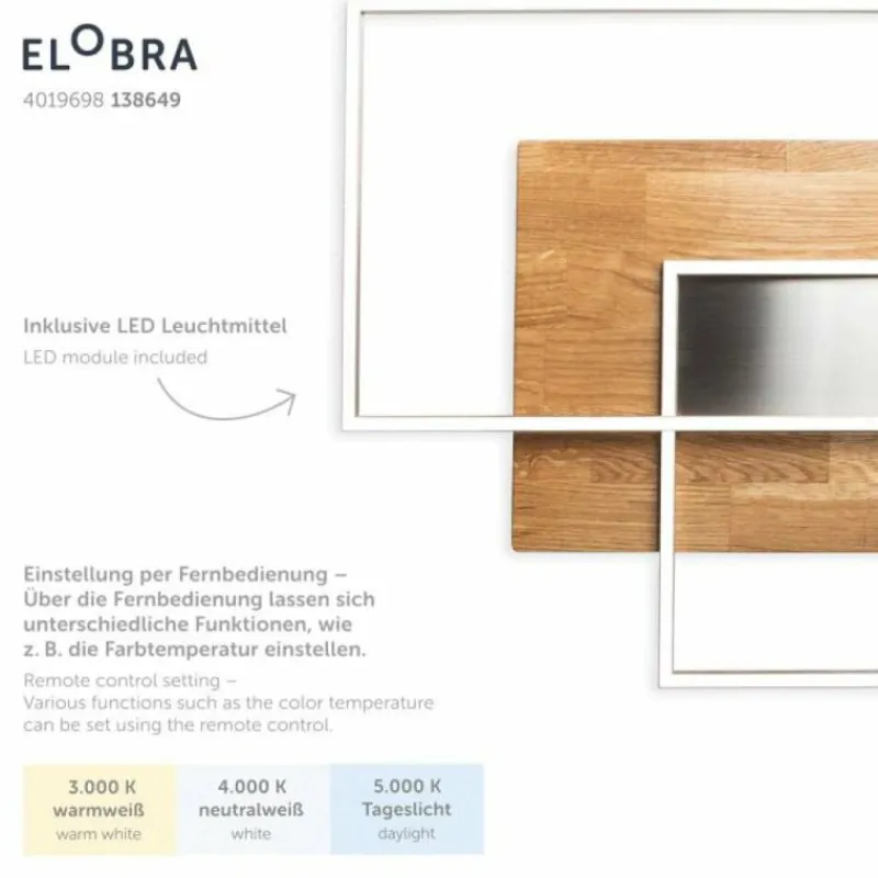 Lampes En Bois-Luminaires Elobra Plafonnier Elobra Panama LED Écru, 2 lumières, Télécommandes
