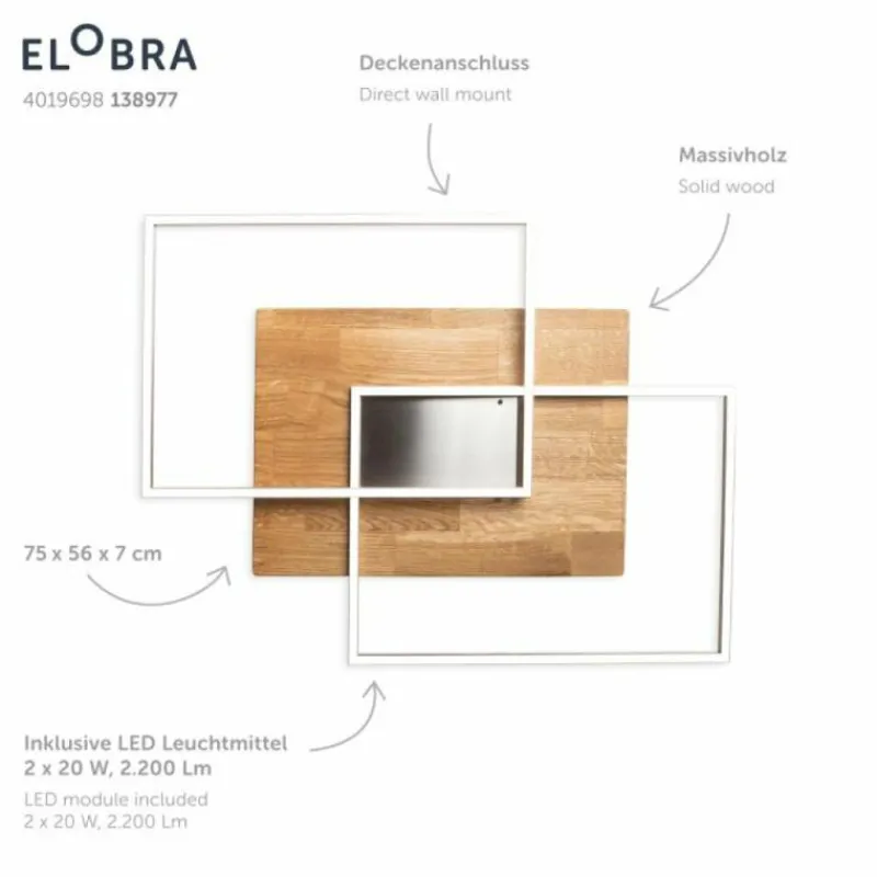 Lampes En Bois-Luminaires Elobra Plafonnier Elobra Panama LED Écru, 2 lumières, Télécommandes
