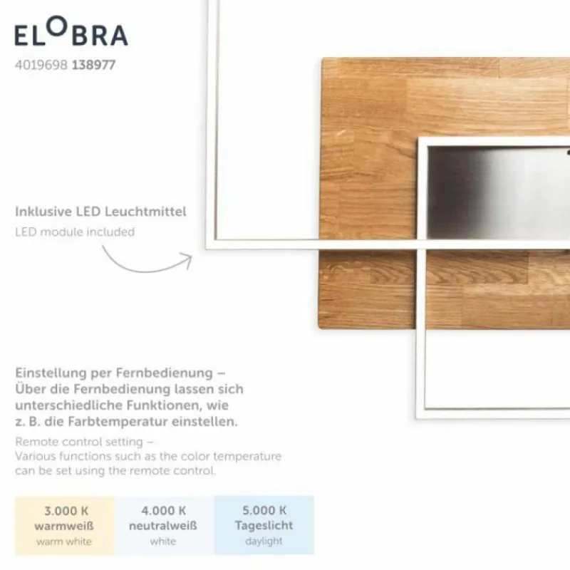 Lampes En Bois-Luminaires Elobra Plafonnier Elobra Panama LED Écru, 2 lumières, Télécommandes