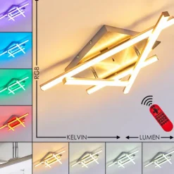 hofstein Plafonnier Eriz LED Nickel mat, 4 lumières, Télécommandes, Changeur de couleurs