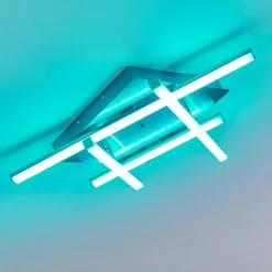 hofstein Plafonnier Eriz LED Nickel mat, 4 lumières, Télécommandes, Changeur de couleurs