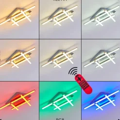 hofstein Plafonnier Eriz LED Nickel mat, 4 lumières, Télécommandes, Changeur de couleurs