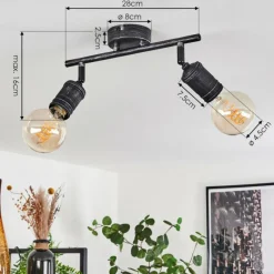 Lampes Vintages & Rétros-hofstein Plafonnier Ermatingen Brun foncé, Nickel mat, 2 lumières