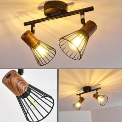 hofstein Plafonnier Errested Bois foncé, Noir, 2 lumières