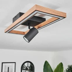 Luminaires Scandinaves-hofstein Plafonnier Fairburn LED Brun, Couleur bois, Noir, 2 lumières