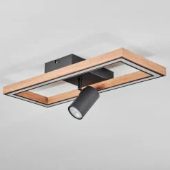 Luminaires Scandinaves-hofstein Plafonnier Fairburn LED Brun, Couleur bois, Noir, 2 lumières