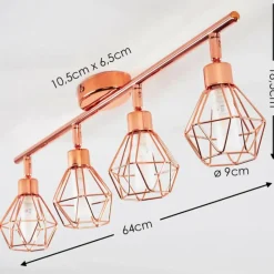 hofstein Plafonnier Ferrand LED Cuivre, 4 lumières