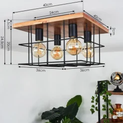 hofstein Plafonnier Fevaag Écru, Noir, 4 lumières