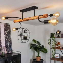 Lampes En Bois-hofstein Plafonnier Finnfjord Écru, Noir, 4 lumières