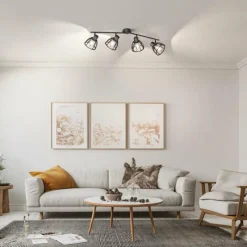 Luminaires Fischer & Honsel Plafonnier Fischer & Honsel Tilda Noir, 4 lumières* Plafonniers