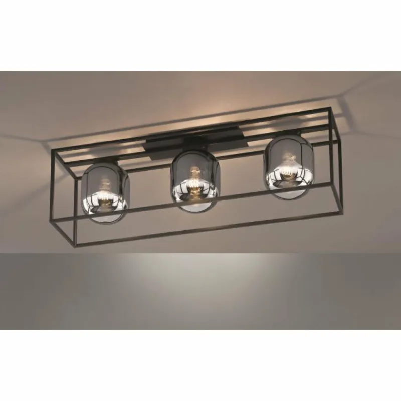 Suspension Verre Fumé-Luminaires Fischer & Honsel Plafonnier Fischer & Honsel Regi Noir, 3 lumières