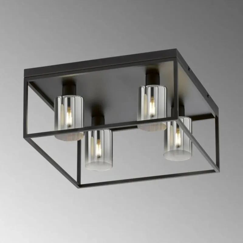 Suspension Verre Fumé-Luminaires Fischer & Honsel Plafonnier Fischer & Honsel Iska Noir, 4 lumières