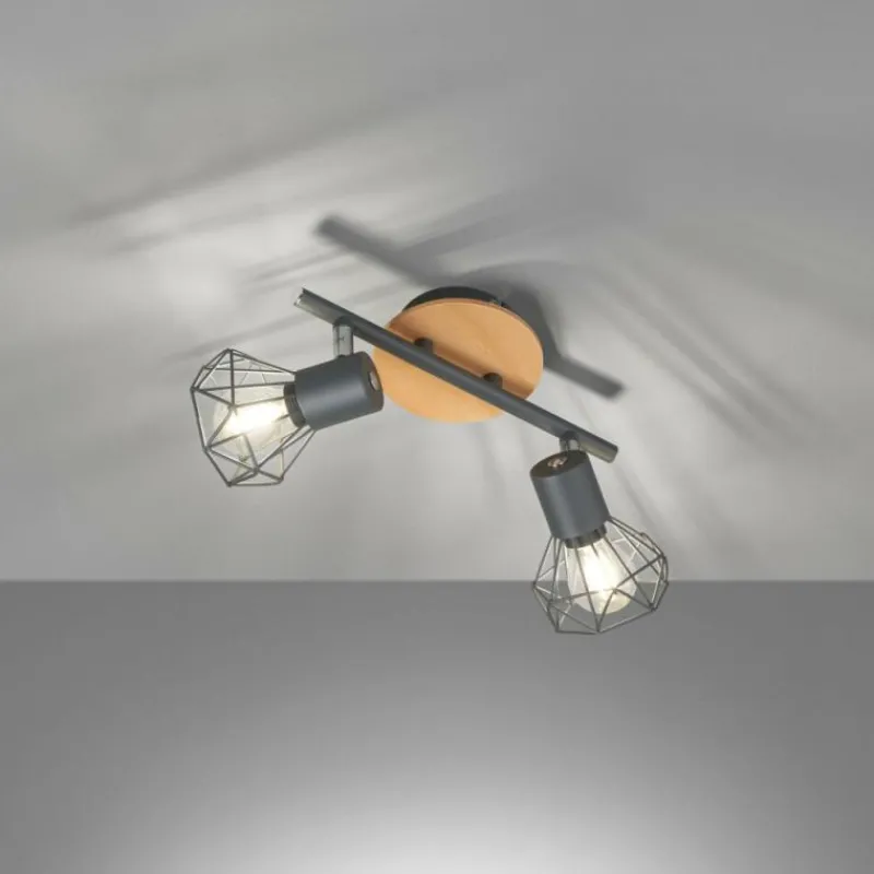 Lampes En Bois-Luminaires Fischer & Honsel Plafonnier Fischer & Honsel Ran Gris, Couleur bois, 2 lumières