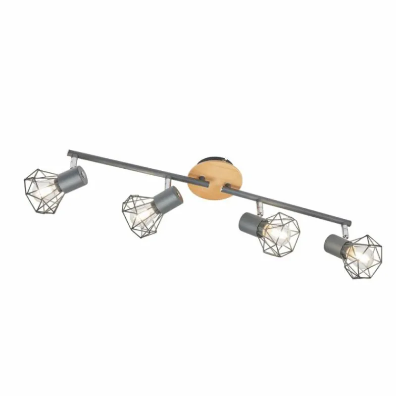 Lampes En Bois-Luminaires Fischer & Honsel Plafonnier Fischer & Honsel Ran Gris, Couleur bois, 4 lumières
