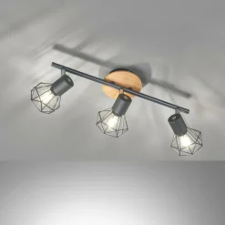 Lampes En Bois-Luminaires Fischer & Honsel Plafonnier Fischer & Honsel Ran Gris, Couleur bois, 3 lumières