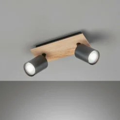 Lampes En Bois-Luminaires Fischer & Honsel Plafonnier Fischer & Honsel Holton LED Couleur bois, Noir, 2 lumières