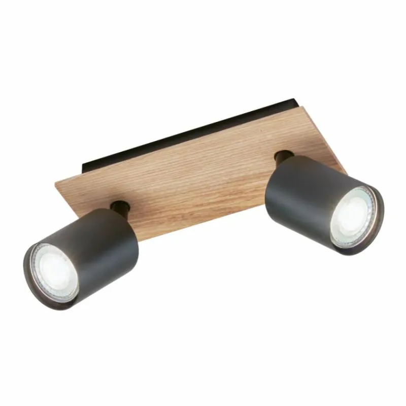 Lampes En Bois-Luminaires Fischer & Honsel Plafonnier Fischer & Honsel Holton LED Couleur bois, Noir, 2 lumières