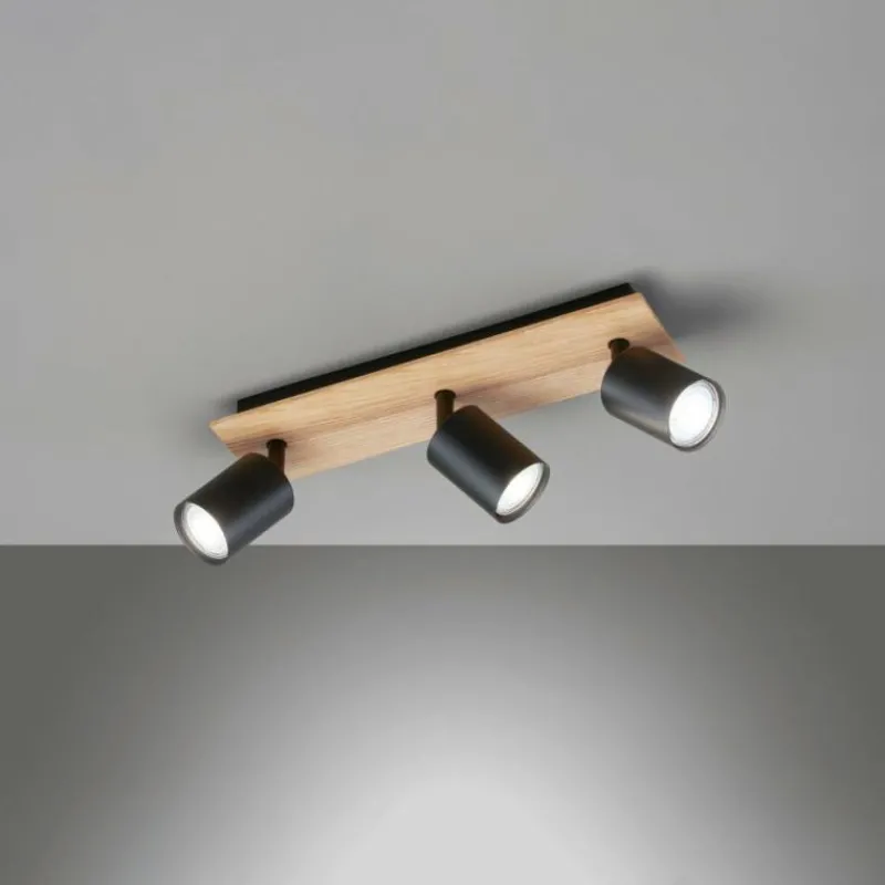 Lampes En Bois-Luminaires Fischer & Honsel Plafonnier Fischer & Honsel Holton LED Couleur bois, Noir, 3 lumières