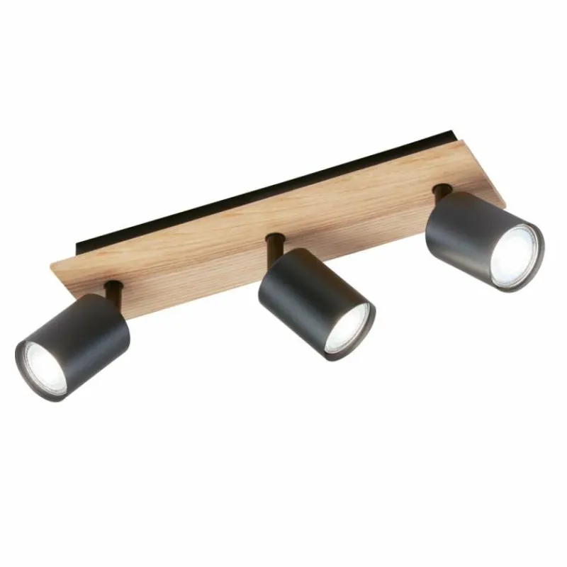 Lampes En Bois-Luminaires Fischer & Honsel Plafonnier Fischer & Honsel Holton LED Couleur bois, Noir, 3 lumières