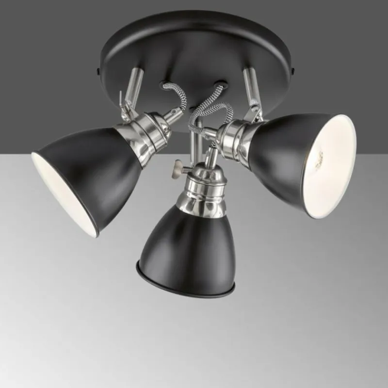Luminaires Fischer & Honsel Plafonnier Fischer-Honsel Wales Noir, 3 lumières* Plafonniers