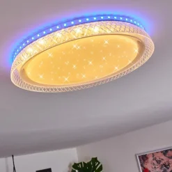 hofstein Plafonnier Fondaco LED Blanc, 1 lumière, Télécommandes, Changeur de couleurs