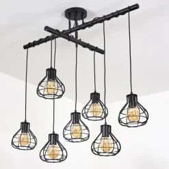 Lampes Vintages & Rétros-hofstein Plafonnier Gainsville Noir, 7 lumières