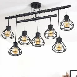 Lampes Vintages & Rétros-hofstein Plafonnier Gainsville Noir, 7 lumières