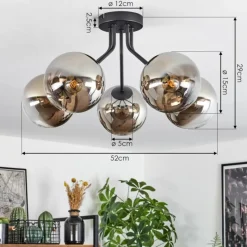 hofstein Plafonnier Gastor Noir, 5 lumières