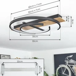 hofstein Plafonnier Gauvin LED Brun, Couleur bois, Noir, 1 lumière