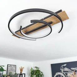 hofstein Plafonnier Gauvin LED Brun, Couleur bois, Noir, 1 lumière