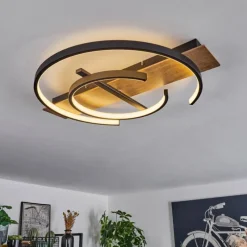 hofstein Plafonnier Gauvin LED Brun, Couleur bois, Noir, 1 lumière