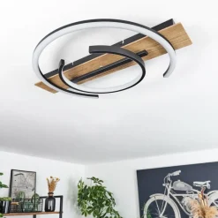 hofstein Plafonnier Gauvin LED Brun, Couleur bois, Noir, 1 lumière