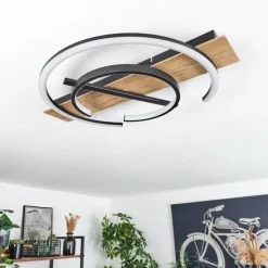 hofstein Plafonnier Gauvin LED Brun, Couleur bois, Noir, 1 lumière