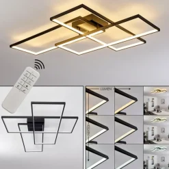 hofstein Plafonnier Ghana LED Noir, 1 lumière, Télécommandes