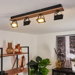 hofstein Plafonnier Giresta LED Bois foncé, Noir, 4 lumières