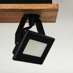hofstein Plafonnier Giresta LED Bois foncé, Noir, 4 lumières