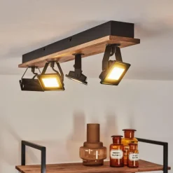 hofstein Plafonnier Giresta LED Bois foncé, Noir, 4 lumières