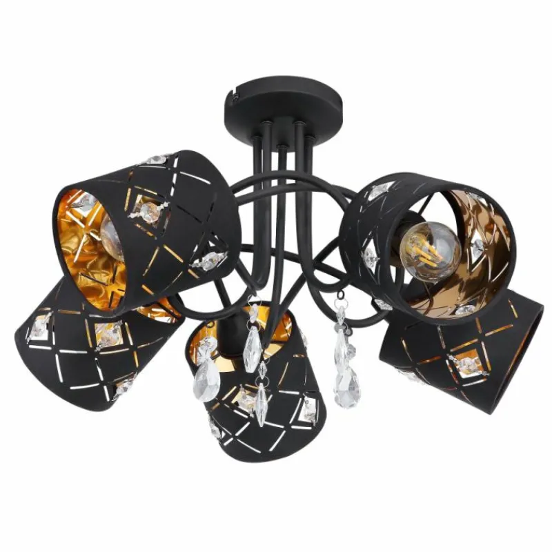 Lampes En Tissu-Luminaires Globo Lighting Plafonnier Globo ABBEY Noir, 5 lumières