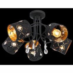 Lampes En Tissu-Luminaires Globo Lighting Plafonnier Globo ABBEY Noir, 5 lumières