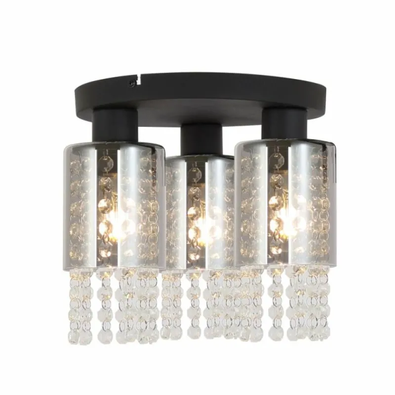 Suspension Verre Fumé-Luminaires Globo Lighting Plafonnier Globo BACKEY Noir, 3 lumières