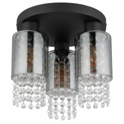 Suspension Verre Fumé-Luminaires Globo Lighting Plafonnier Globo BACKEY Noir, 3 lumières