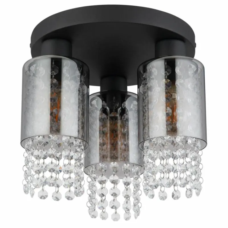 Suspension Verre Fumé-Luminaires Globo Lighting Plafonnier Globo BACKEY Noir, 3 lumières