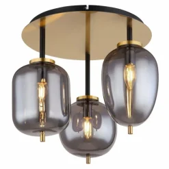 Suspension Verre Fumé-Luminaires Globo Lighting Plafonnier Globo BLACKY Laiton, Noir, 3 lumières