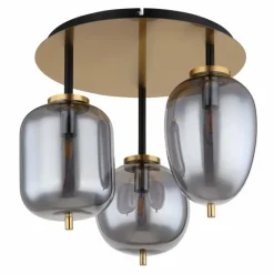 Suspension Verre Fumé-Luminaires Globo Lighting Plafonnier Globo BLACKY Laiton, Noir, 3 lumières