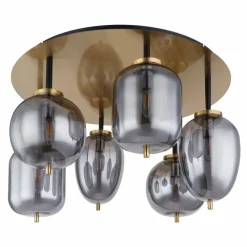 Suspension Verre Fumé-Luminaires Globo Lighting Plafonnier Globo BLACKY Laiton, Noir, 6 lumières